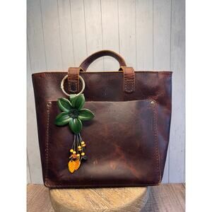 Green Flower Daisy Purse Charm Genuine Leather Flower Green Bag Charm NEW!